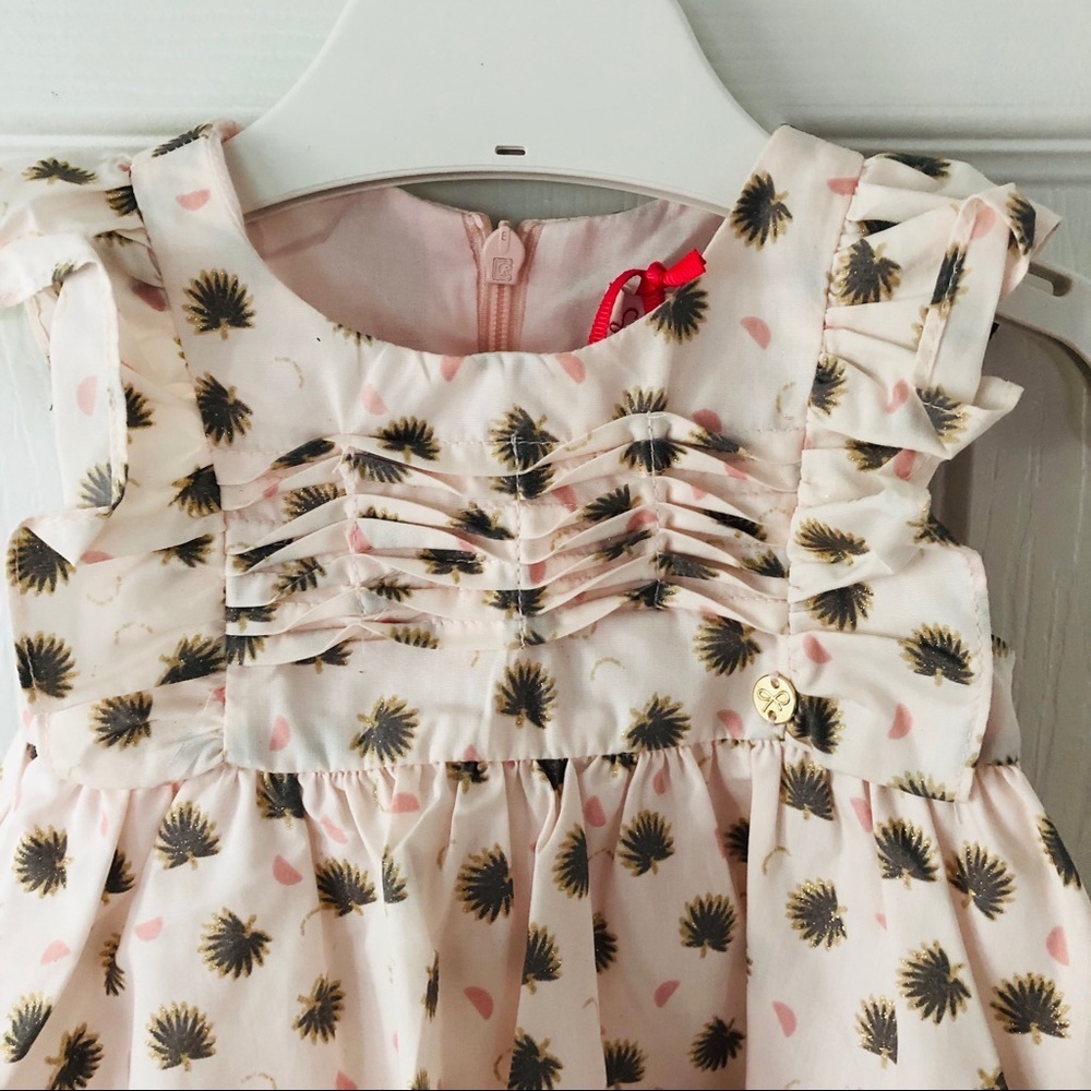 NWT lili gaufrette pink baby leaf print pleaded baby dress size 9M - Picture 3 of 6